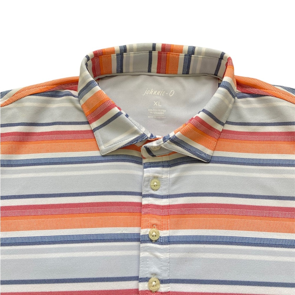 Johnnie-O Polo Stripes Orange Spandex Athletic Golf Short Sleeve Size XL